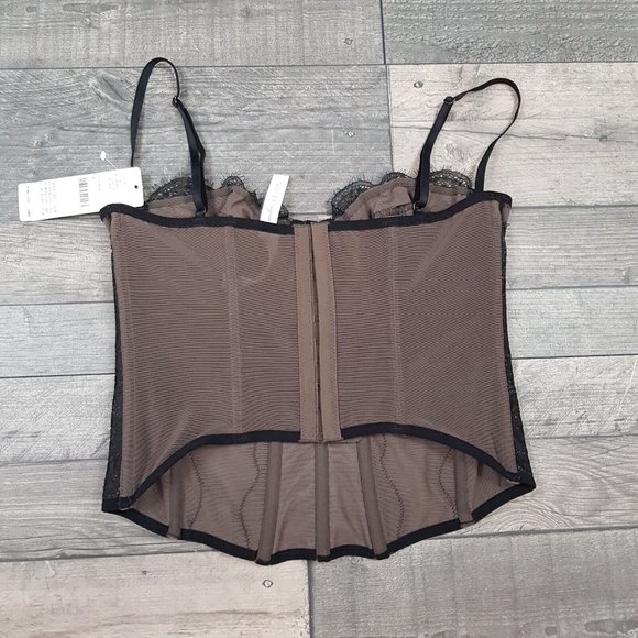 Urban Outfitters Modern Love Lace Corset Basque Large 16 Black Taupe BNWT - Picture 2 of 9